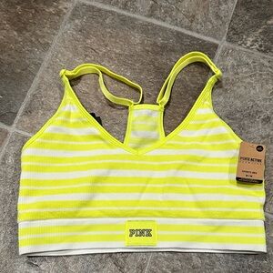 PINK Victoria's Secret Yellow and White Striped Sports Bra